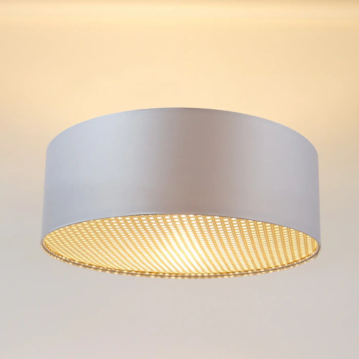 Plafonnier tissu gris platine et diffuseur en rotin, 40 à 70 cm
