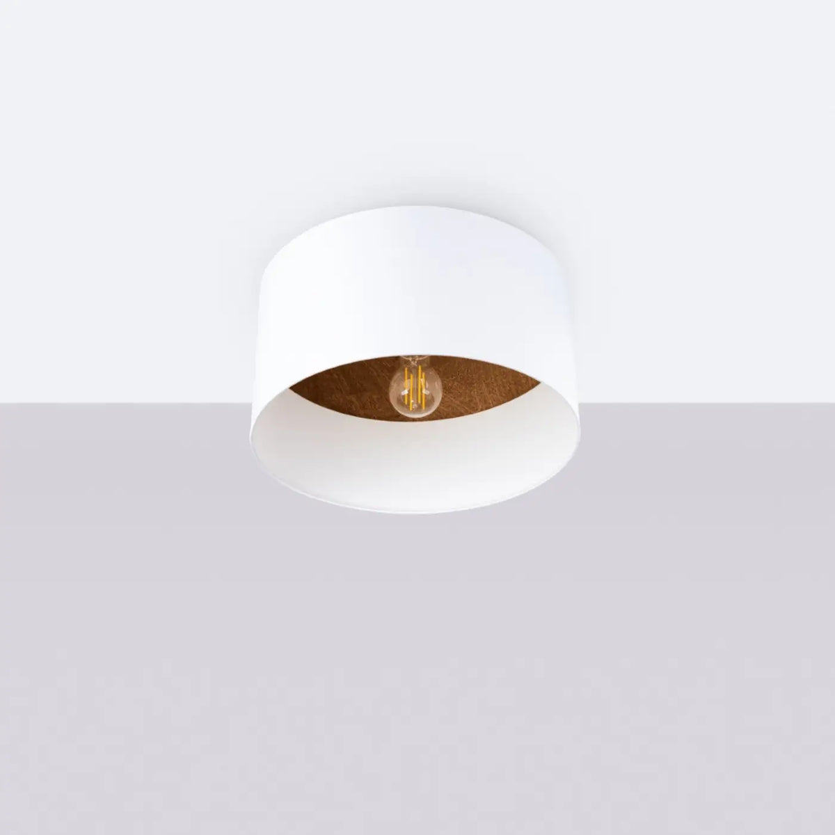 Plafonnier rond abat-jour blanc, intérieur couleur bois, 35 cm, blanc/marron foncé