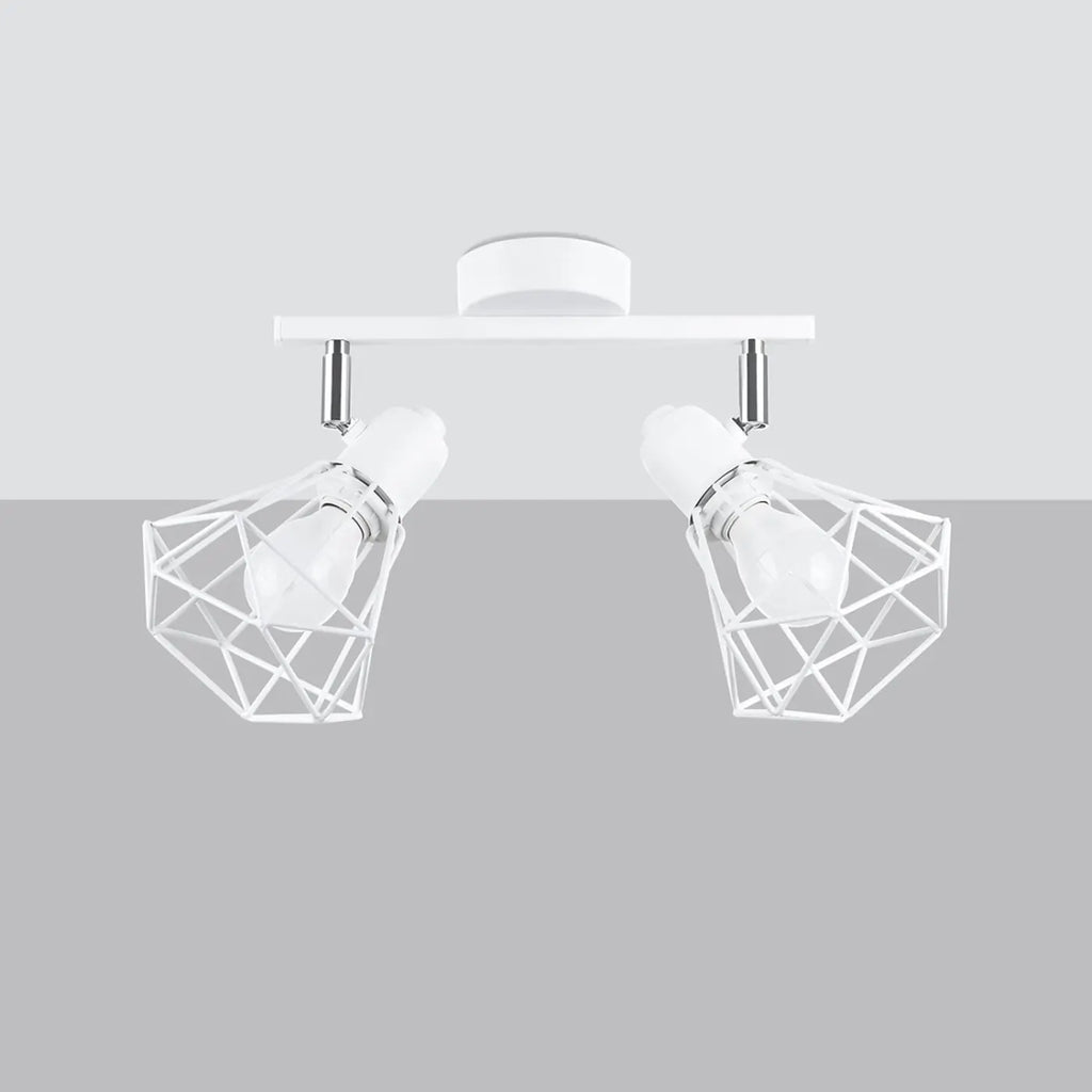 Plafonnier barre à cages diamant en fil d'acier, 2 ou 3 lumières, blanc