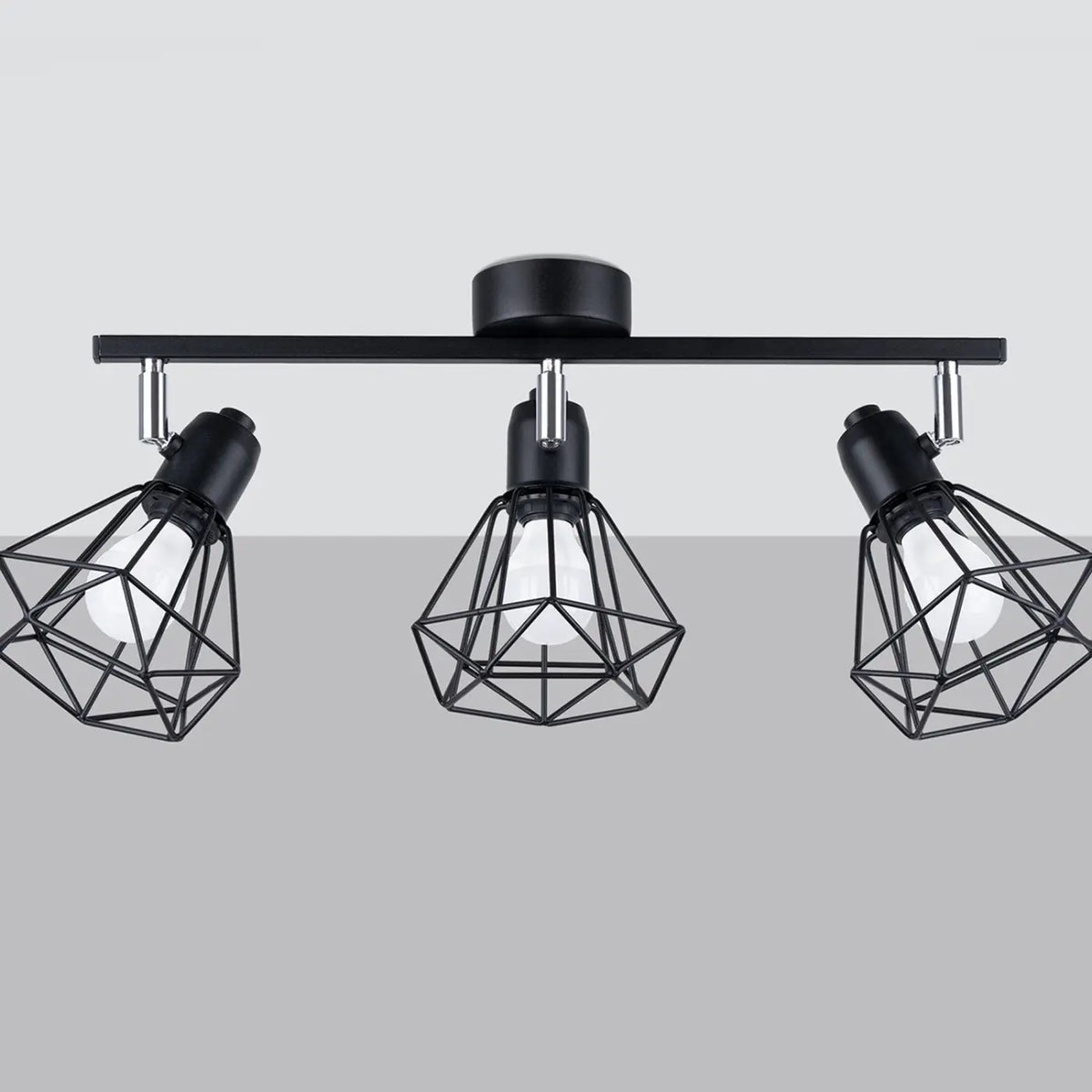 Plafonnier barre à cages diamant en fil d'acier, 2 ou 3 lumières, noir