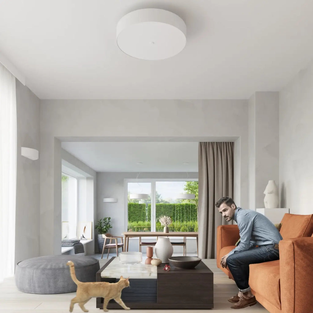 Plafonnier rond en tissu avec diffuseur en verre, de 30 à 80 cm