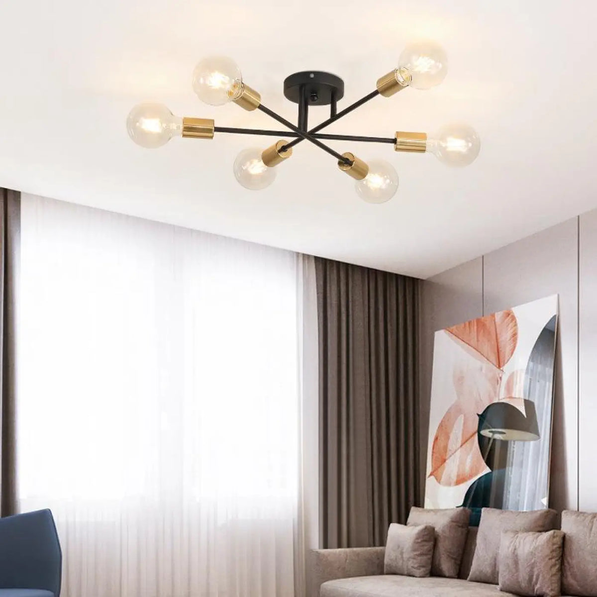 Plafonnier pour ampoules LED, finition noire ou dorée, noir