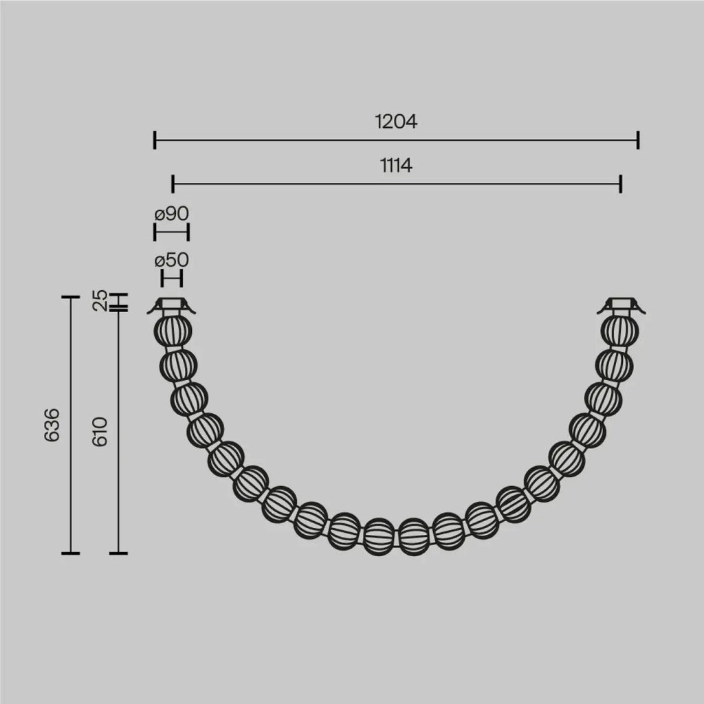 Plafonnier LED arc de perles en verre strié, structure dorée