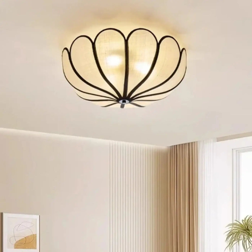 Plafonnier fleur à pétales en tissu beige, tailles S, M et L