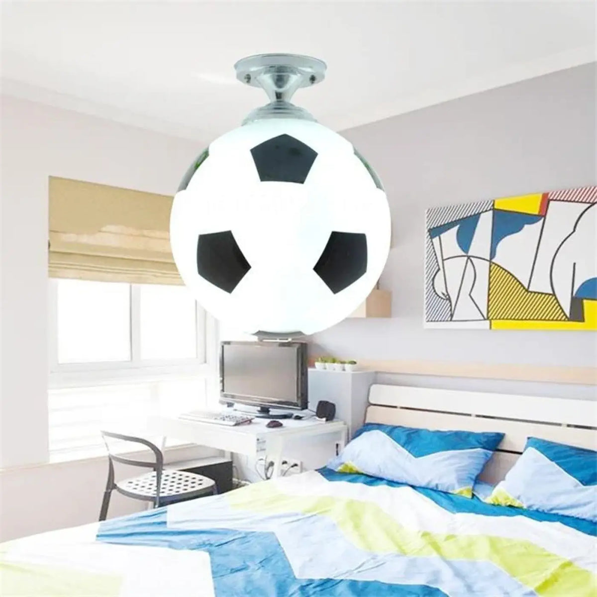 Plafonnier LED ballon de football pour chambre d'enfant, noir