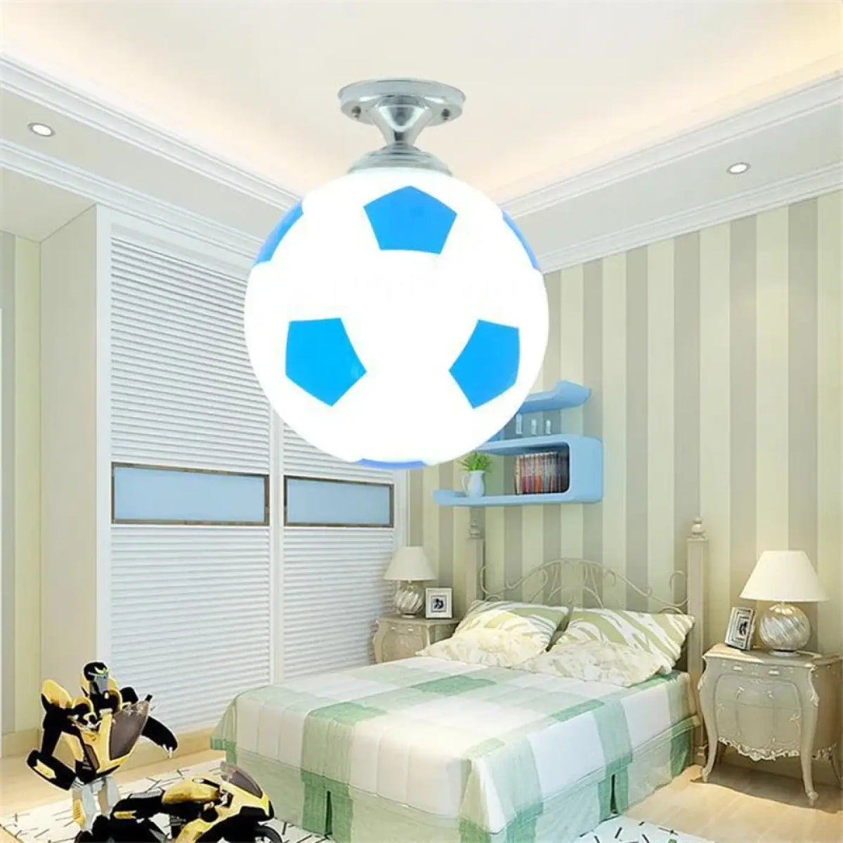 Plafonnier LED ballon de football pour chambre d'enfant, bleu