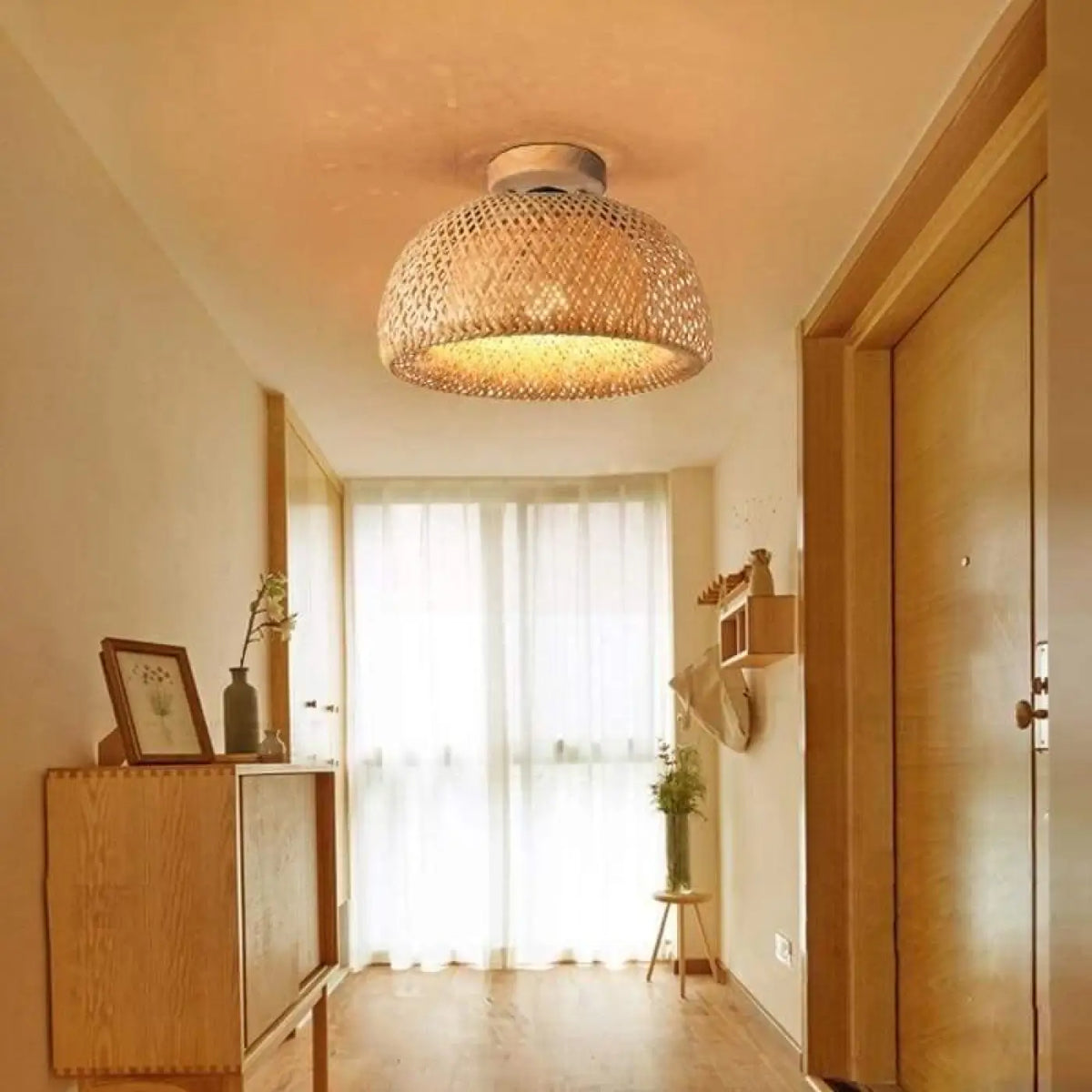 Plafonnier en bambou et rotin, fibres naturelles