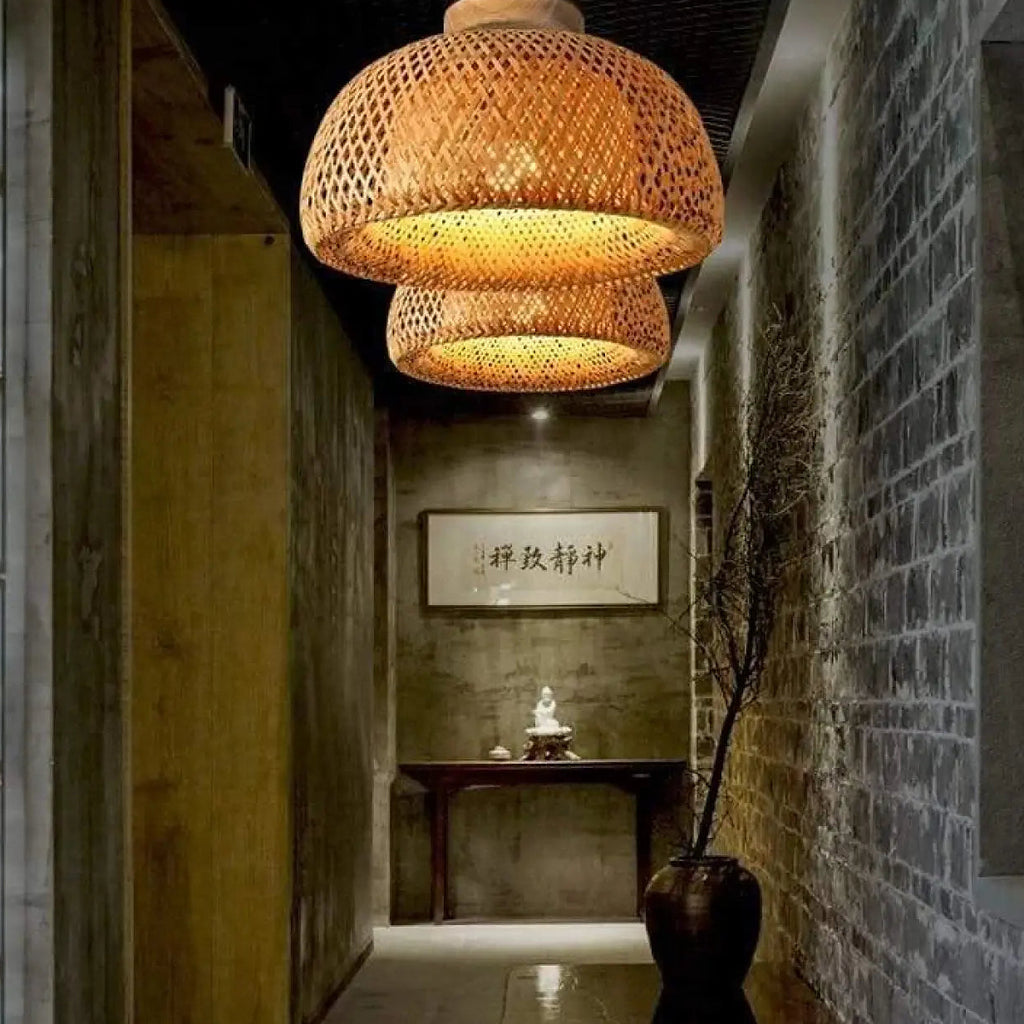 Plafonnier en bambou et rotin, fibres naturelles