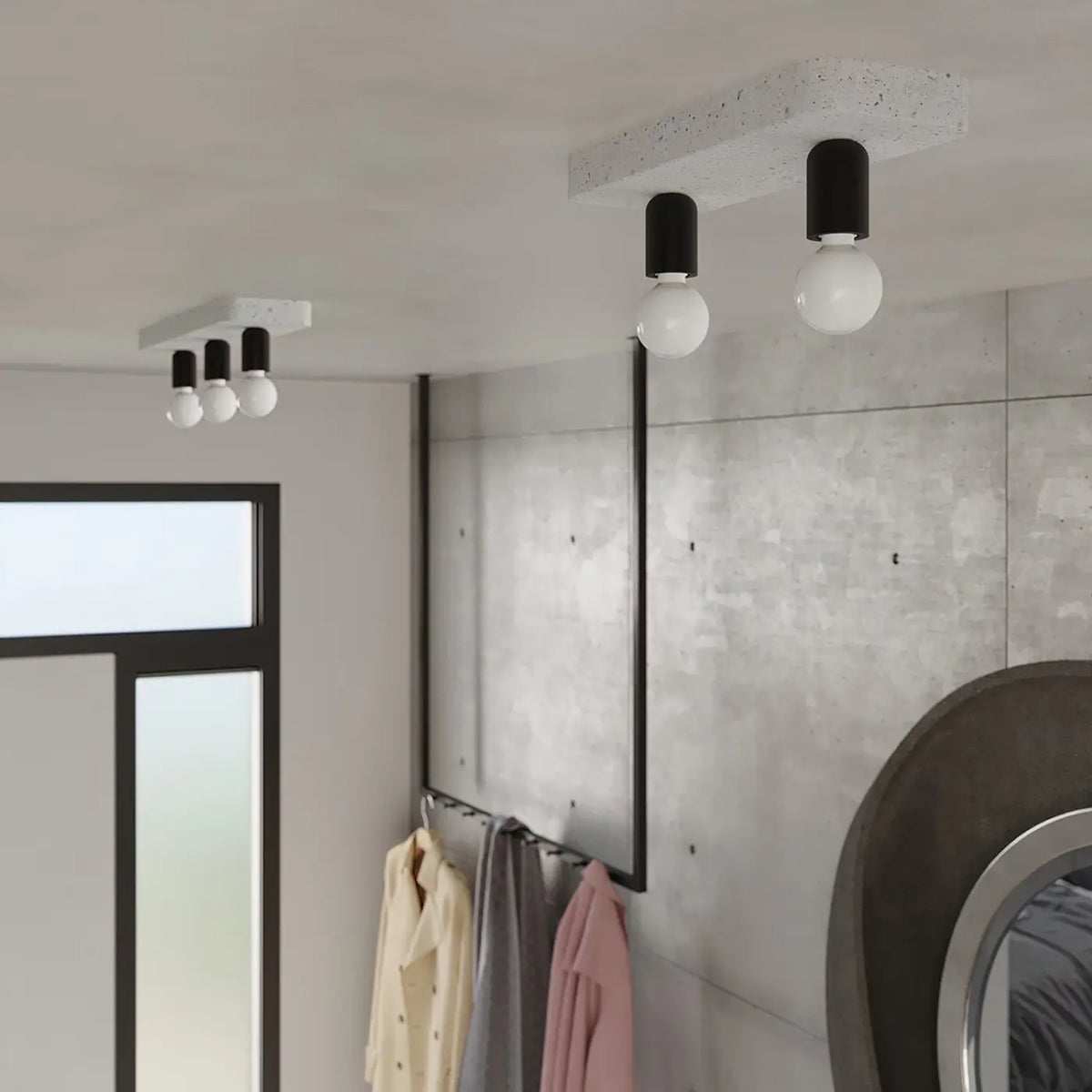 Plafonnier barre en béton gris, 2 ou 3 ampoules apparentes