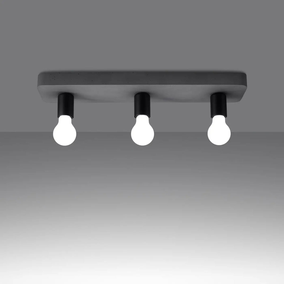 Plafonnier barre en béton gris, 2 ou 3 ampoules apparentes