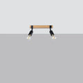 Plafonnier barre en bois et douilles noires, ampoules apparentes
