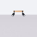 Plafonnier barre en bois et spots noirs orientables, GU10