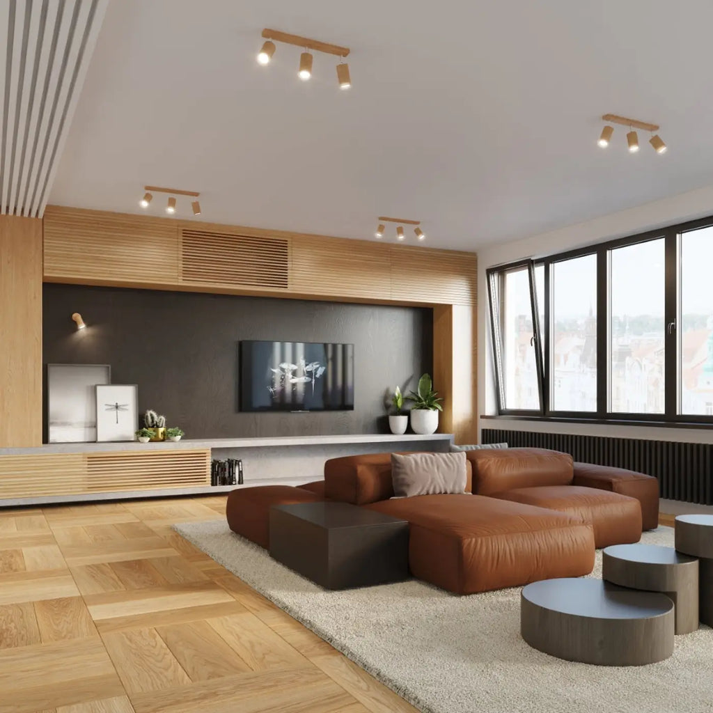 Plafonnier en bois naturel à spots orientables, de 2 à 6 spots