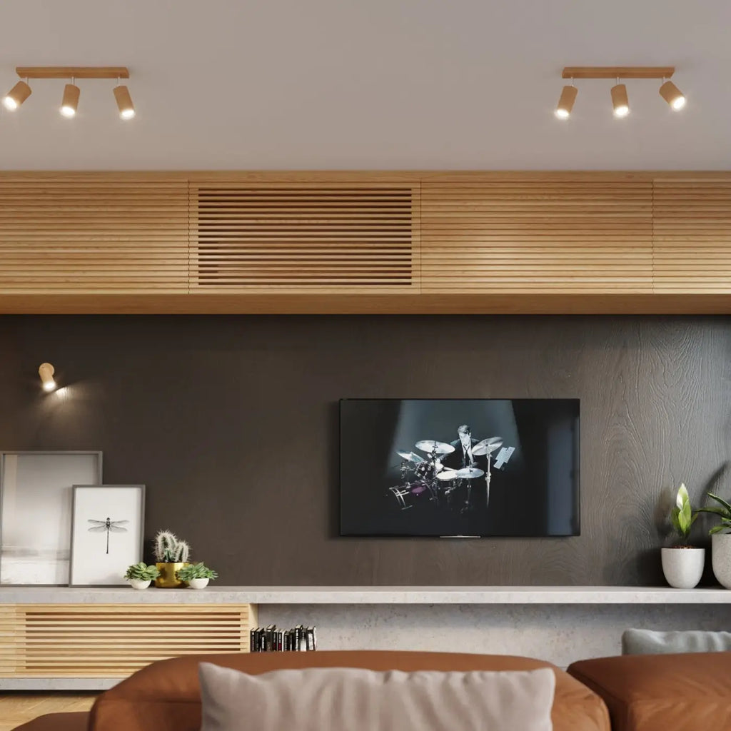 Plafonnier en bois naturel à spots orientables, de 2 à 6 spots
