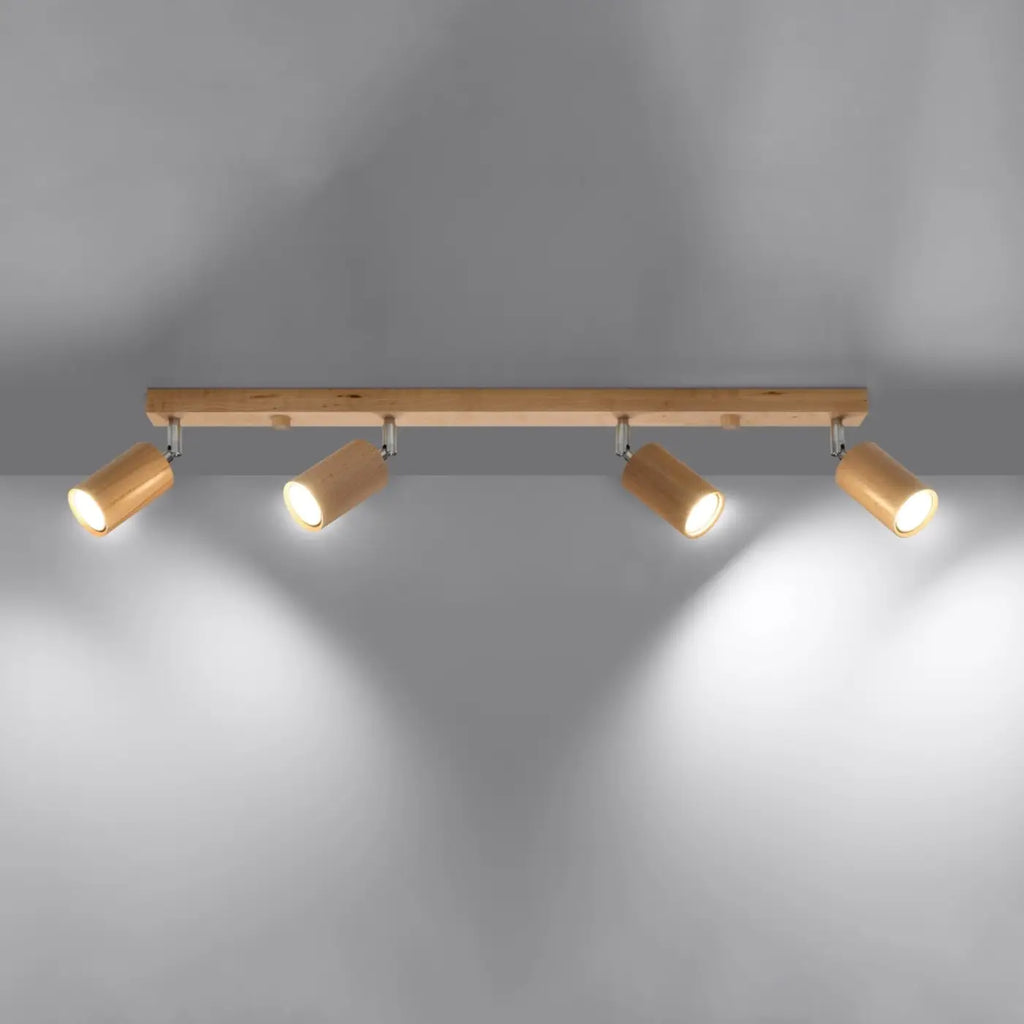 Plafonnier en bois naturel à spots orientables, de 2 à 6 spots