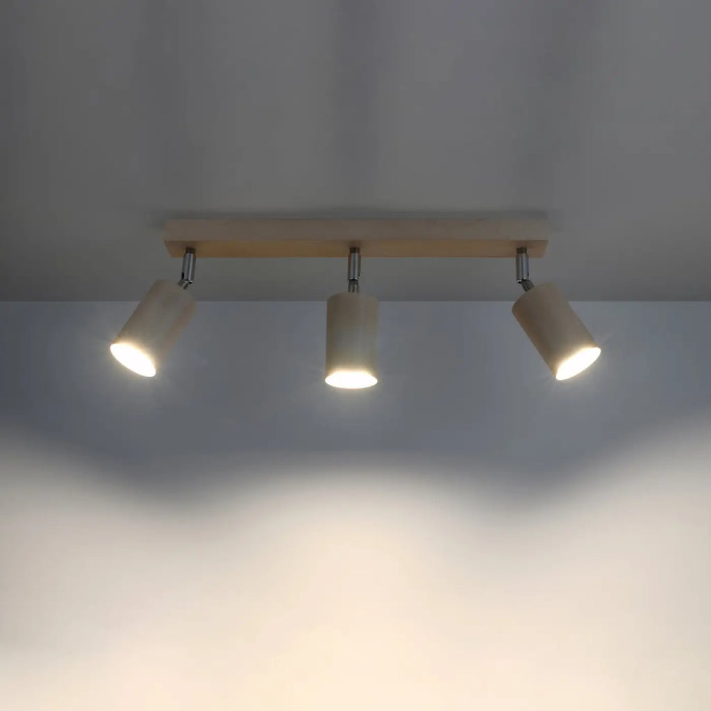 Plafonnier en bois naturel à spots orientables, de 2 à 6 spots