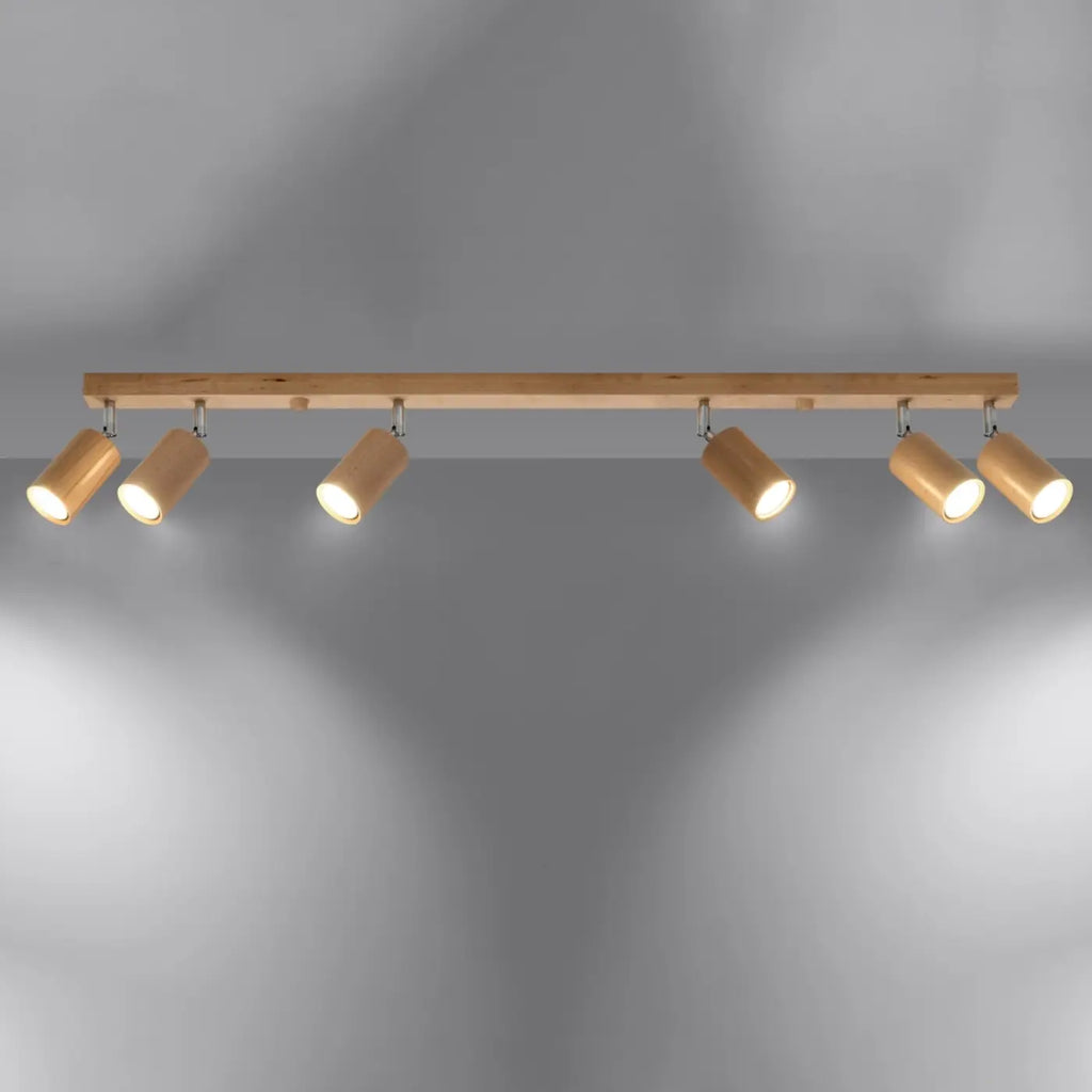 Plafonnier en bois naturel à spots orientables, de 2 à 6 spots