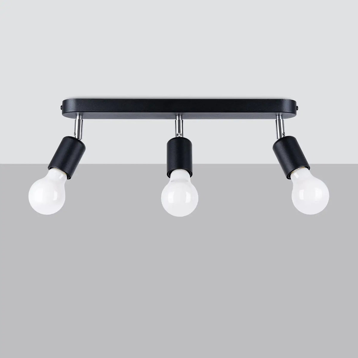 Plafonnier barre noire à douilles orientables, 2 ou 3 ampoules