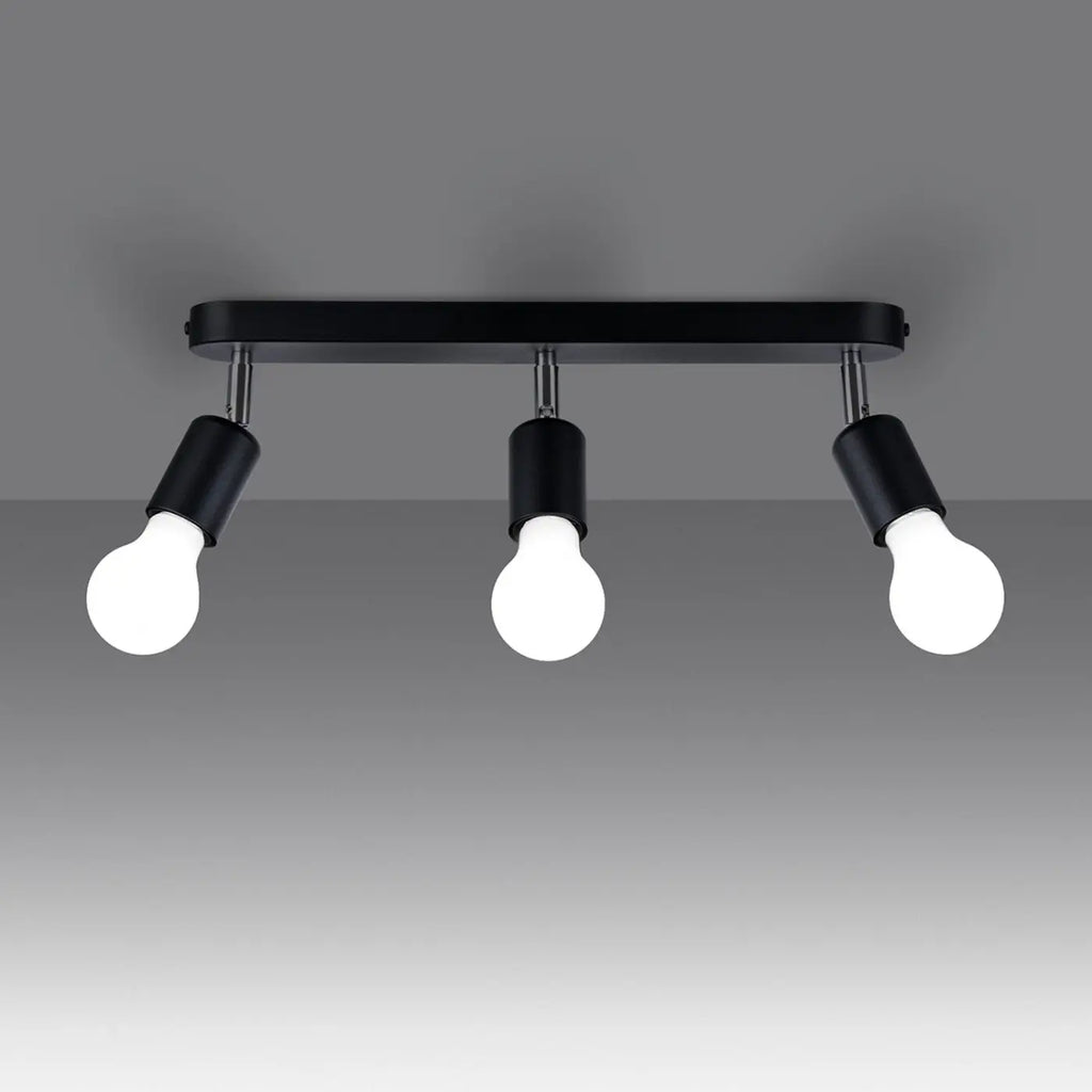 Plafonnier barre noire à douilles orientables, 2 ou 3 ampoules