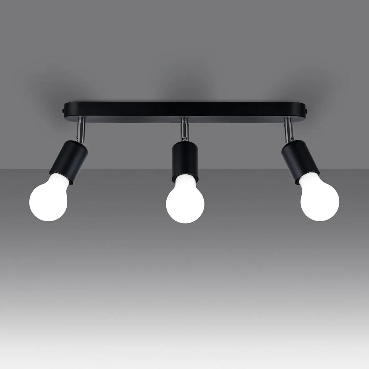 Plafonnier barre noire à douilles orientables, 2 ou 3 ampoules
