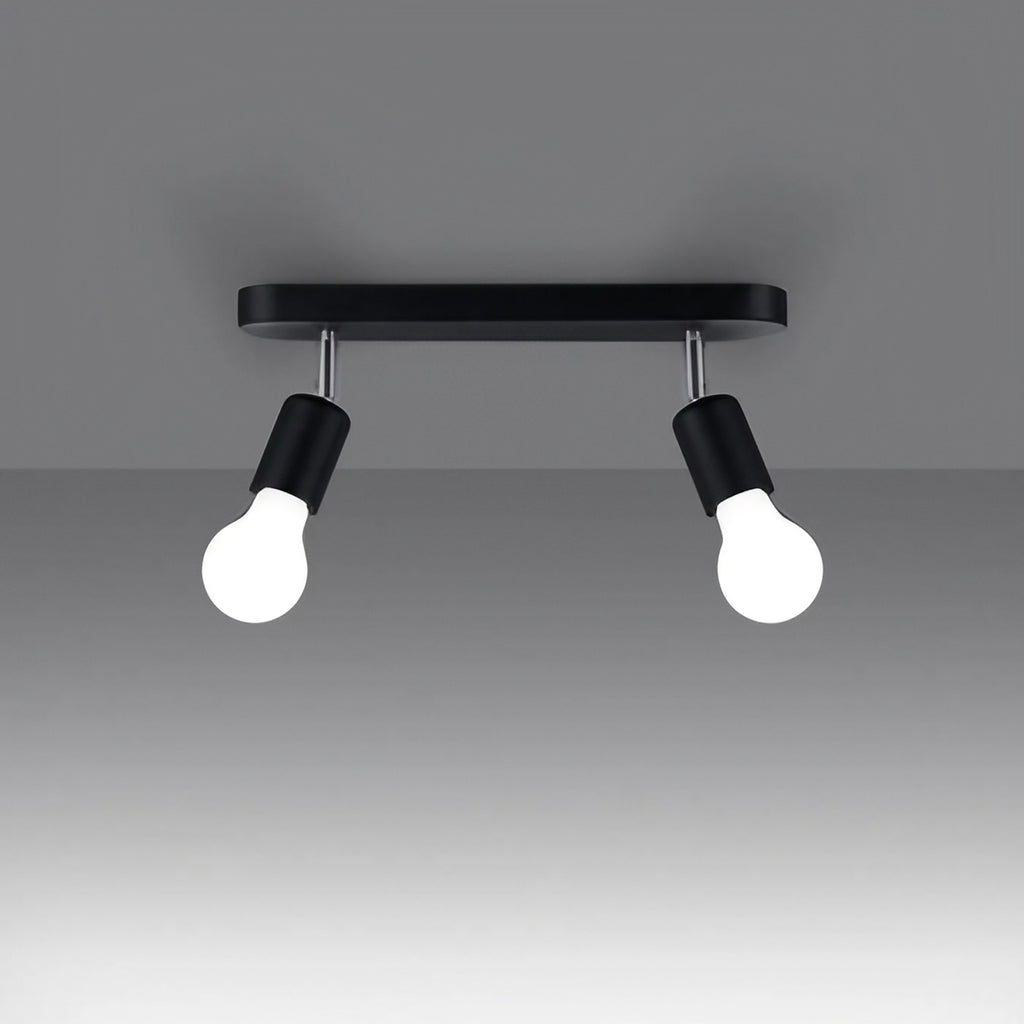 Plafonnier barre noire à douilles orientables, 2 ou 3 ampoules