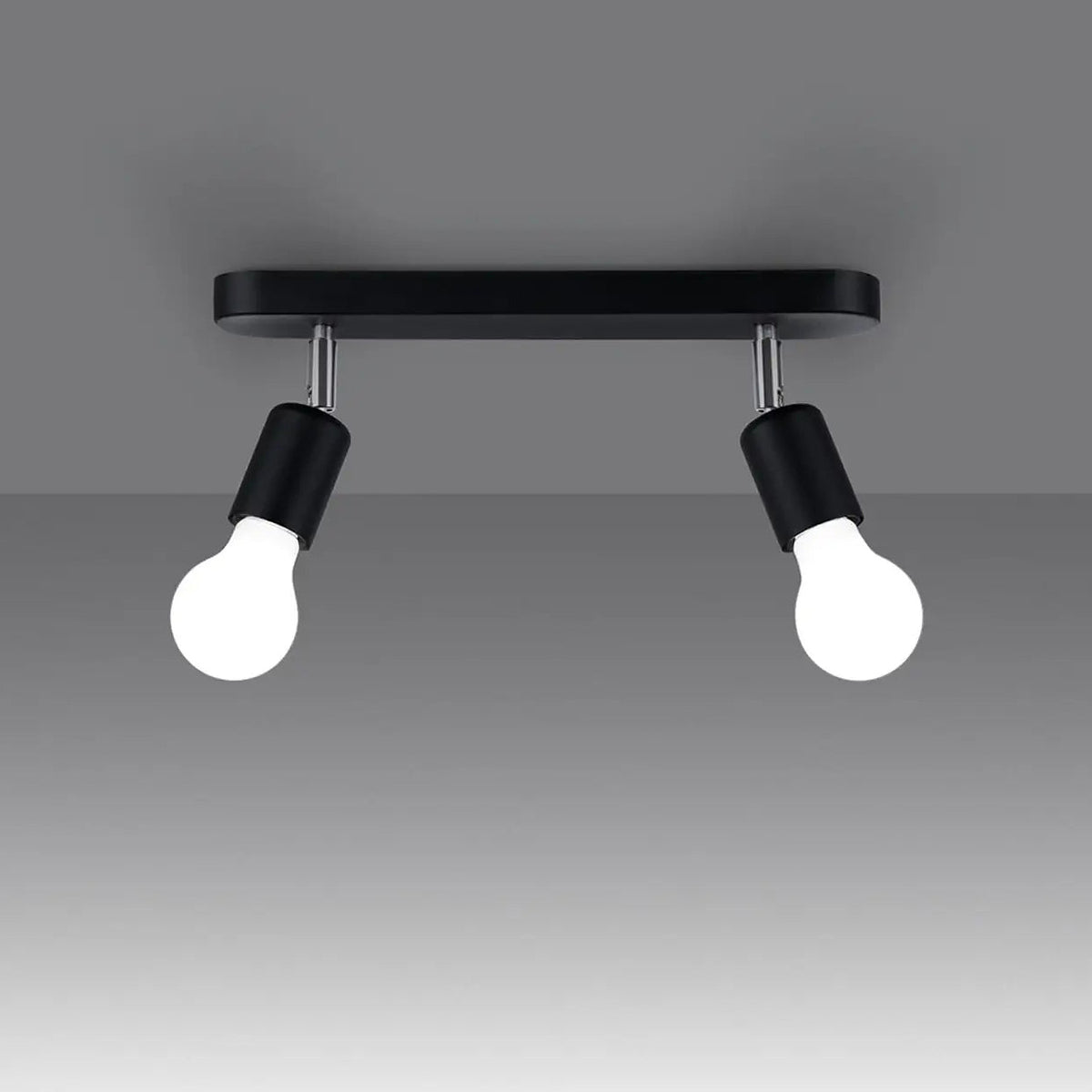 Plafonnier barre noire à douilles orientables, 2 ou 3 ampoules