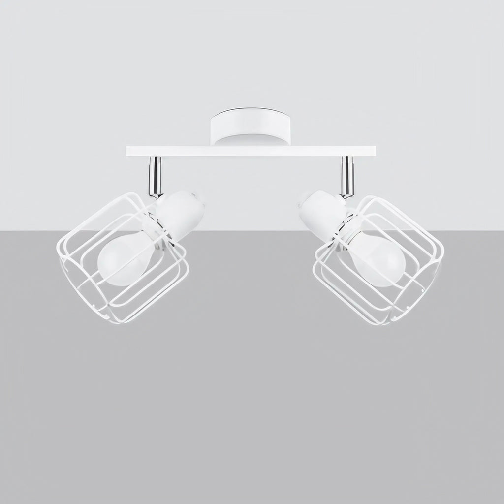 Plafonnier 2 spots orientables à grilles, métal blanc, 27 cm