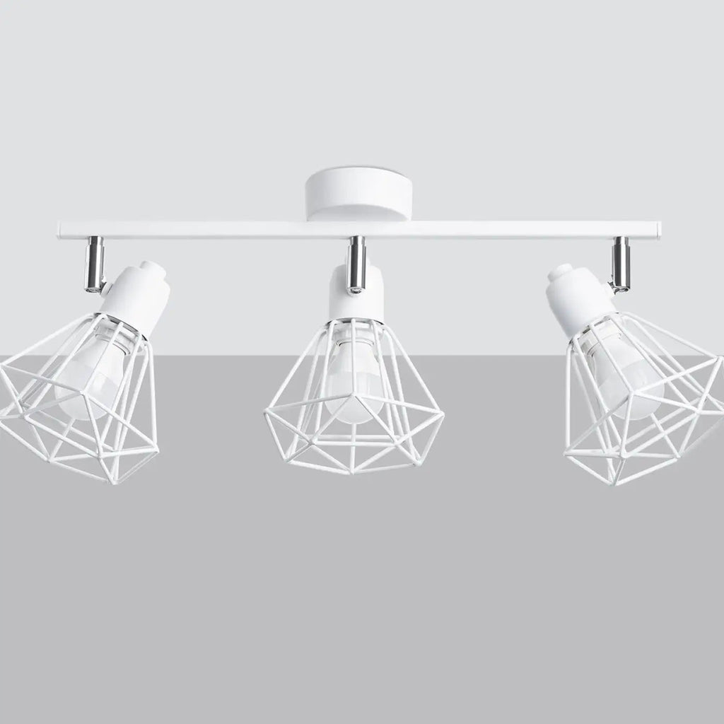 Plafonnier 3 cages en acier blanc, ampoules visibles, 52 cm