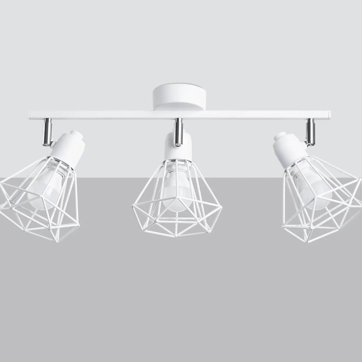 Plafonnier 3 cages en acier blanc, ampoules visibles, 52 cm