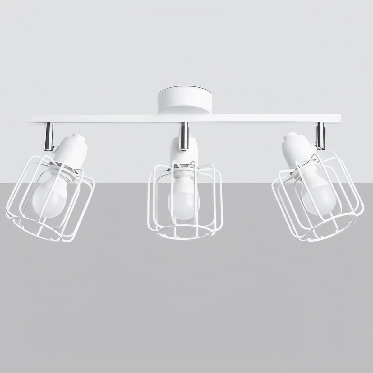 Plafonnier 3 spots orientables à grilles, métal blanc, 48 cm