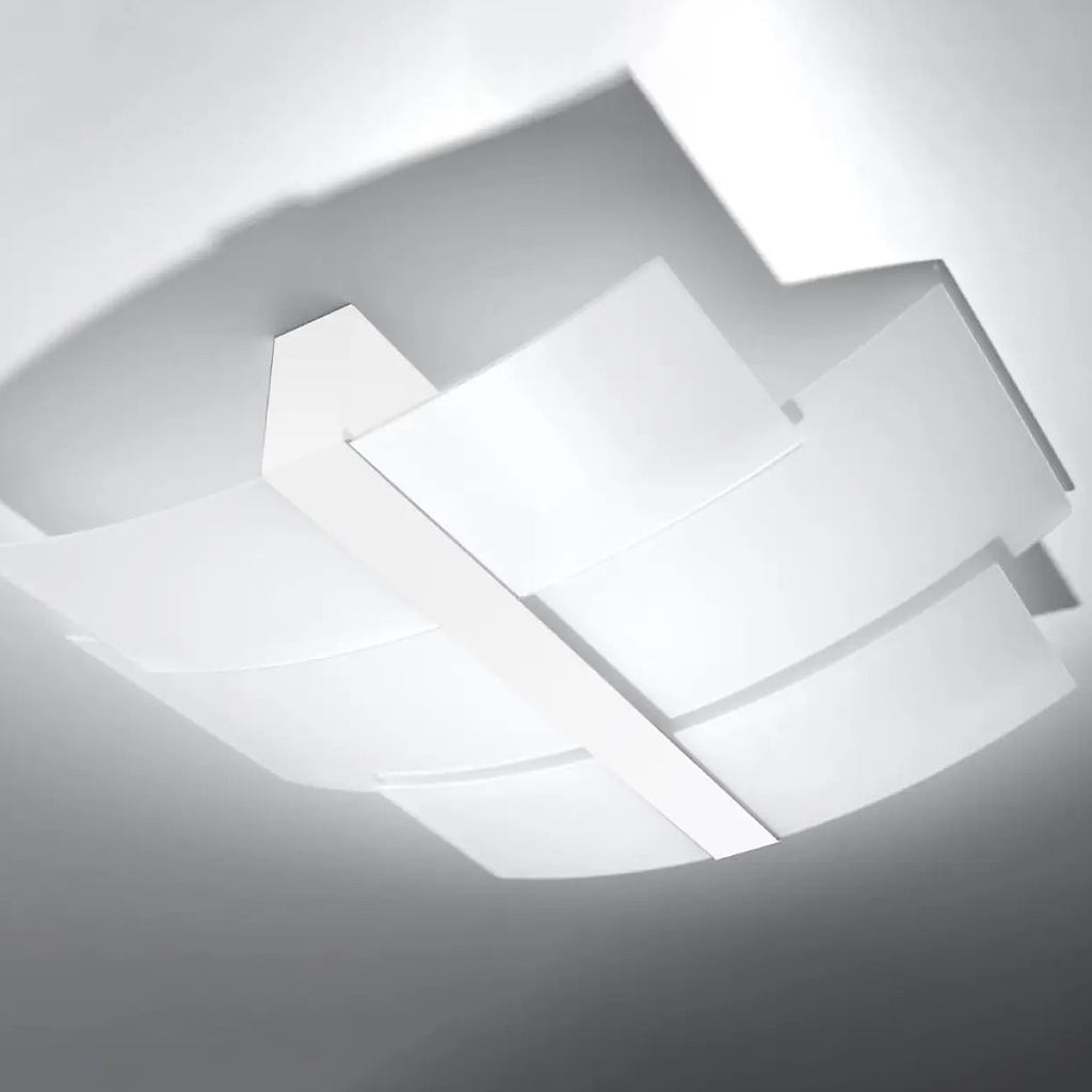 Plafonnier plat en verre blanc, lames cintrées en éventail