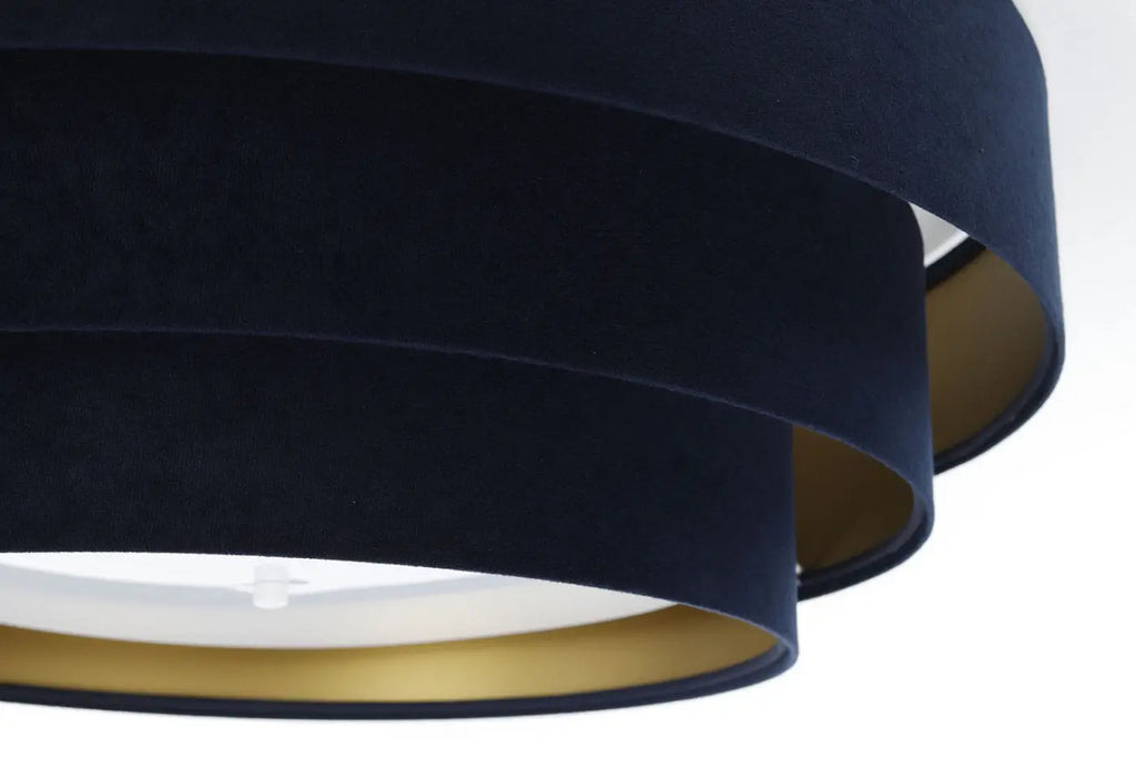 Plafonnier en velours bleu marine, intérieur doré, 60 cm