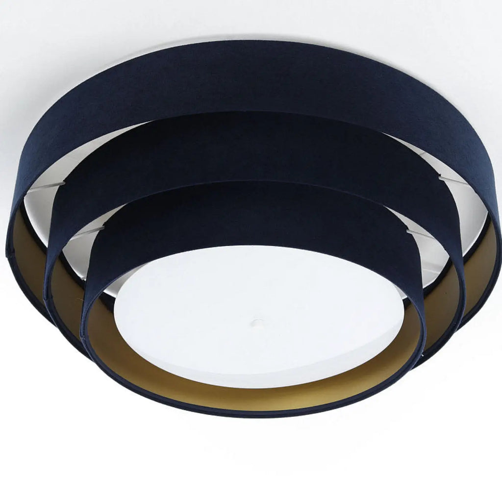 Plafonnier en velours bleu marine, intérieur doré, 60 cm