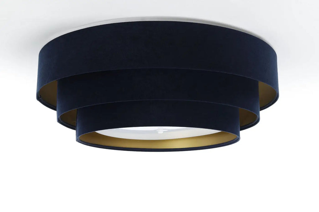 Plafonnier en velours bleu marine, intérieur doré, 60 cm