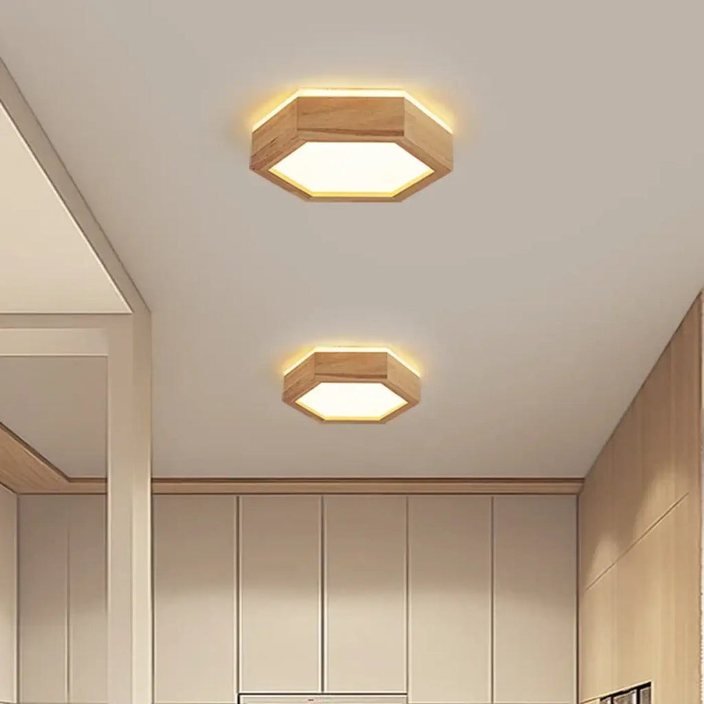 Plafonnier LED en bois naturel à forme géométrique, S, M, L