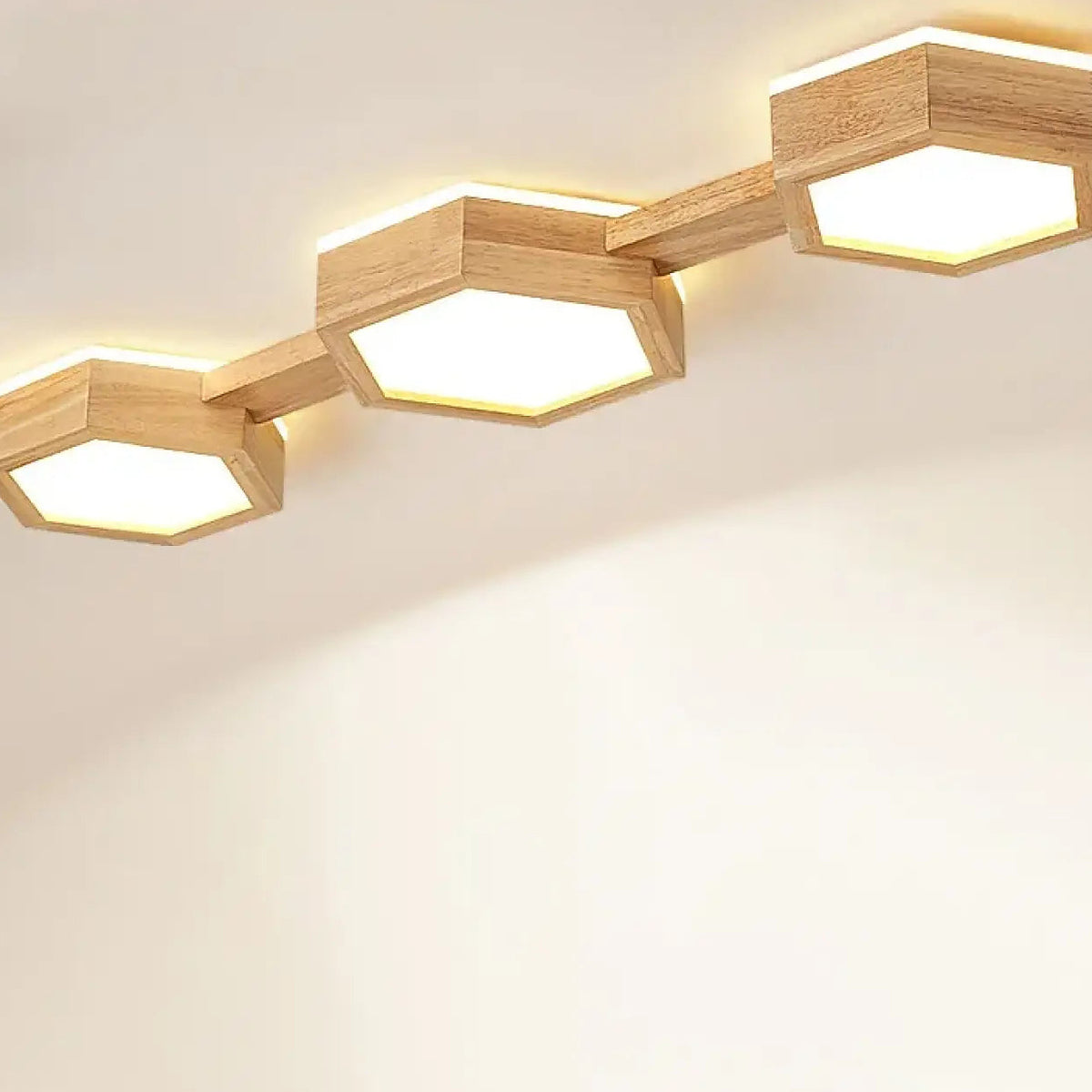 Plafonnier LED en bois naturel à forme géométrique, S, M, L