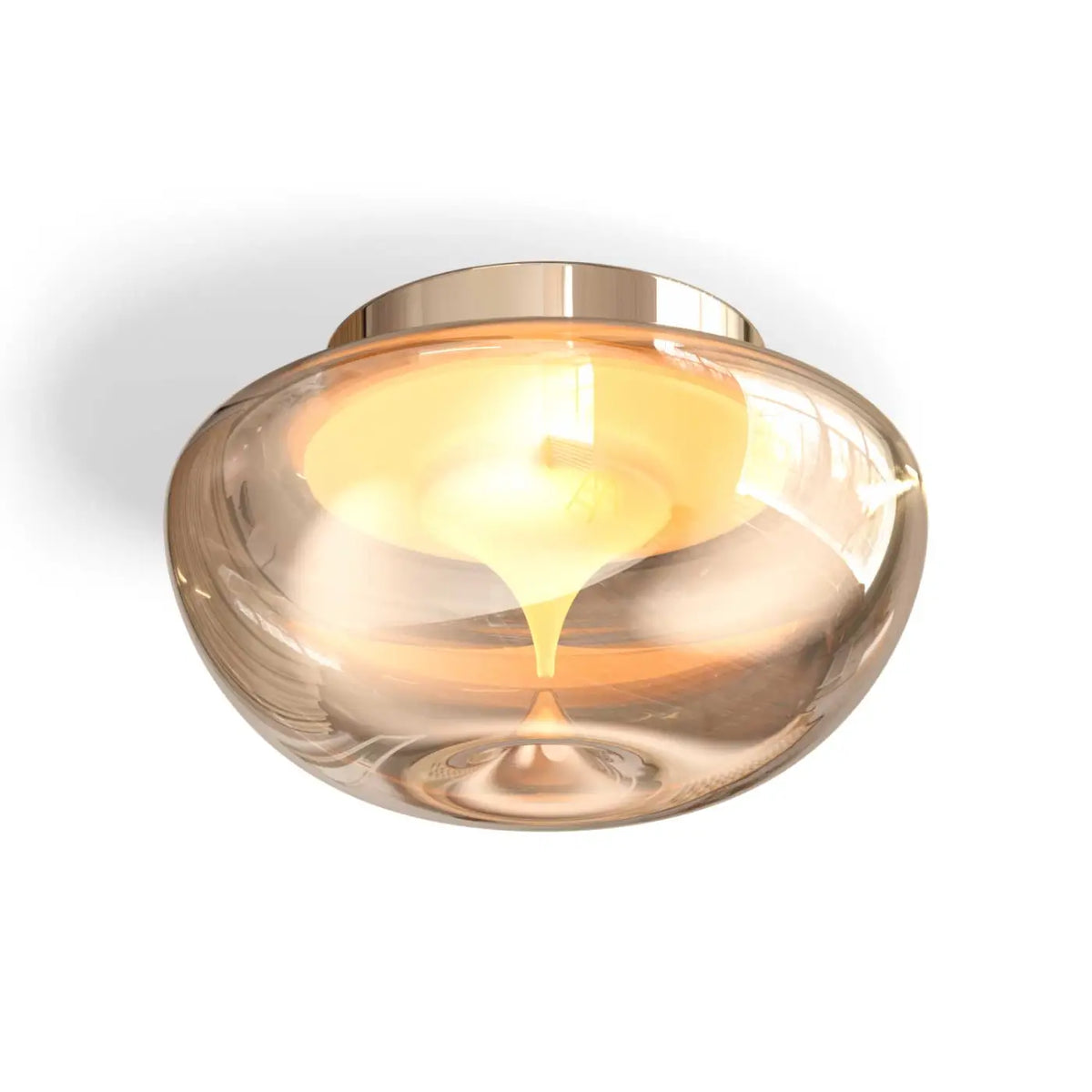 Plafonnier double disque en verre sablé, profil bas, 30 ou 40 cm, doré