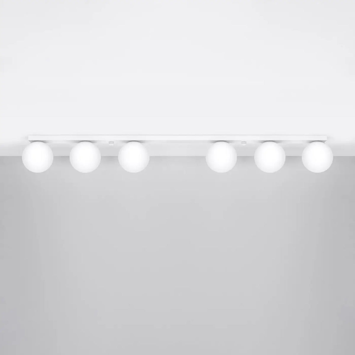Plafonnier à boules en verre opale sur rampe, de 1 à 6 lumières, blanc