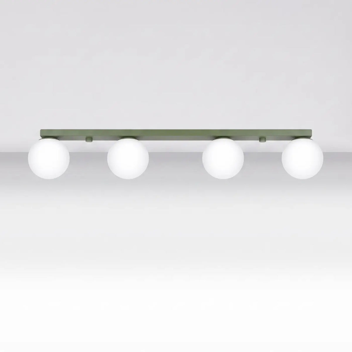 Plafonnier à boules en verre opale sur rampe, de 1 à 6 lumières, vert olive
