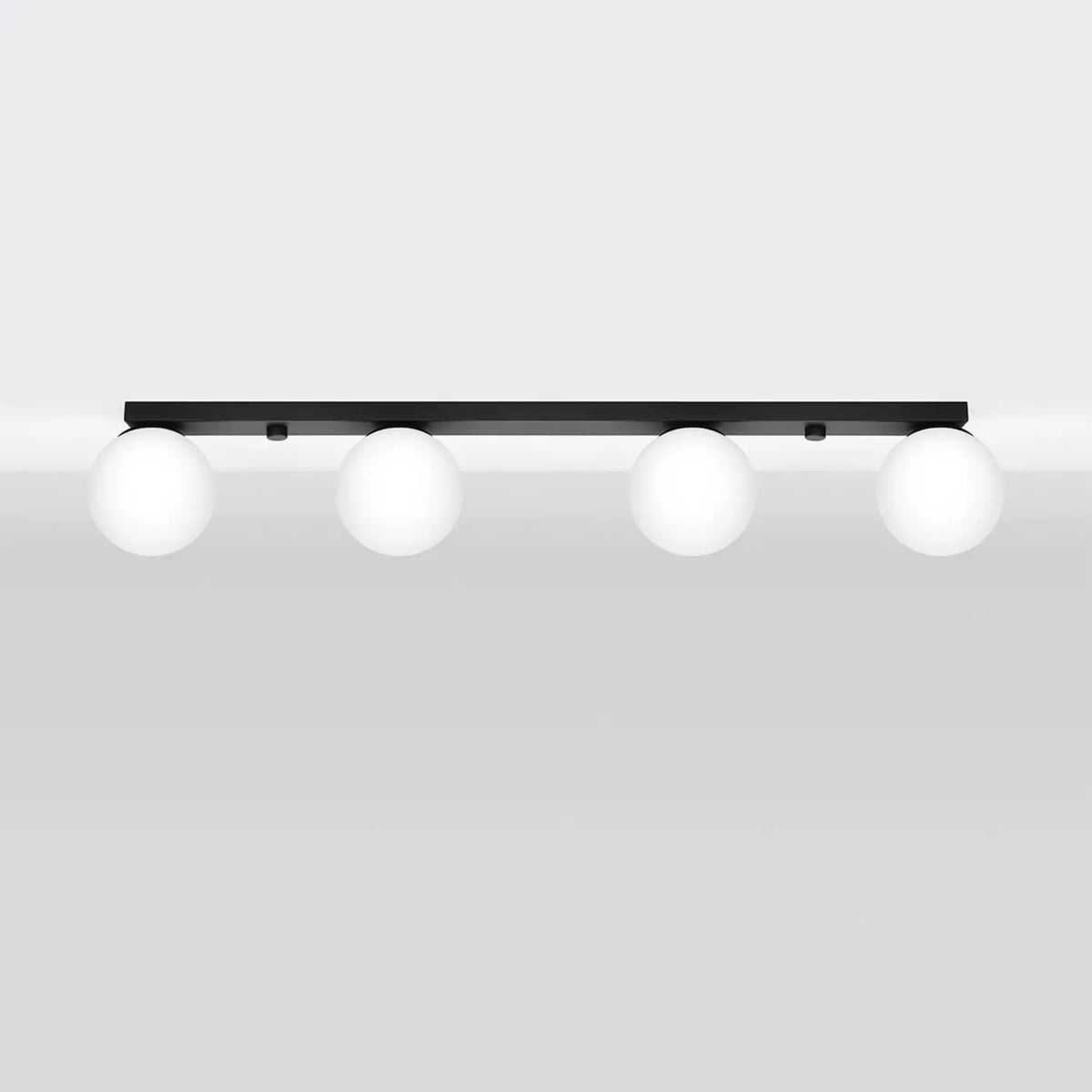Plafonnier à boules en verre opale sur rampe, de 1 à 6 lumières, noir