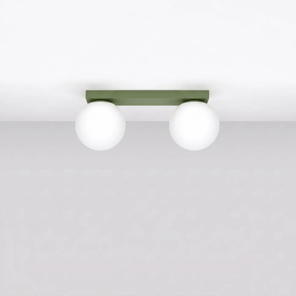 Plafonnier à boules en verre opale sur rampe, de 1 à 6 lumières, vert olive