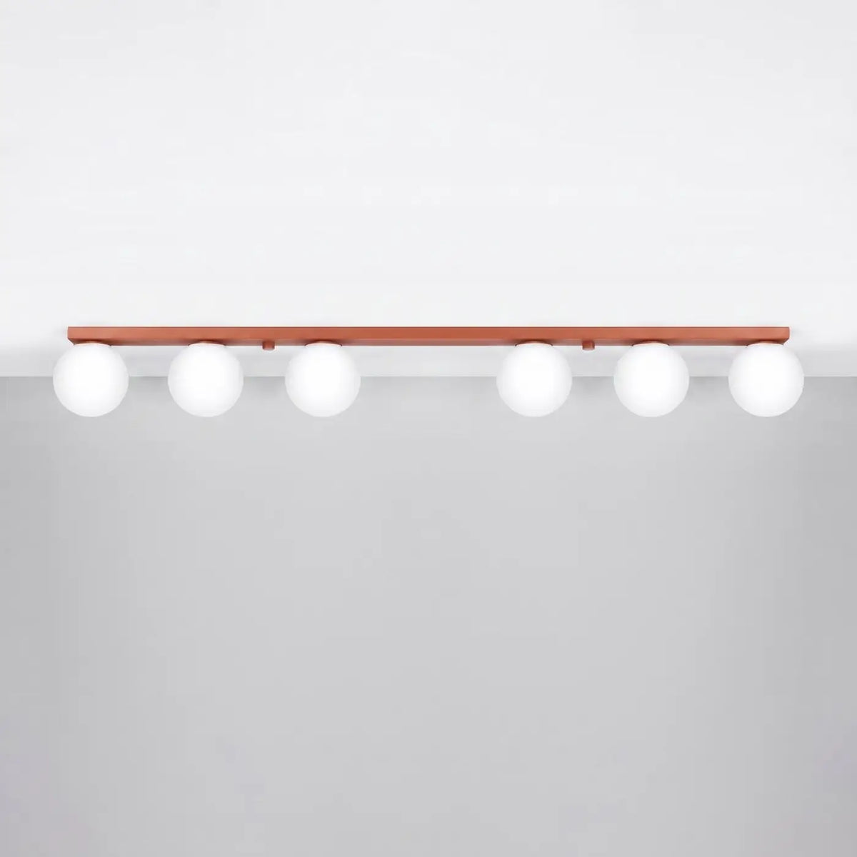 Plafonnier à boules en verre opale sur rampe, de 1 à 6 lumières, rouge ocre