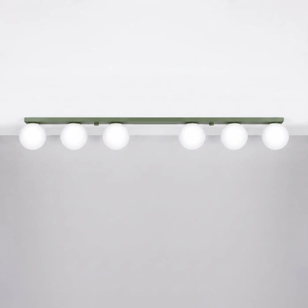 Plafonnier à boules en verre opale sur rampe, de 1 à 6 lumières, vert olive