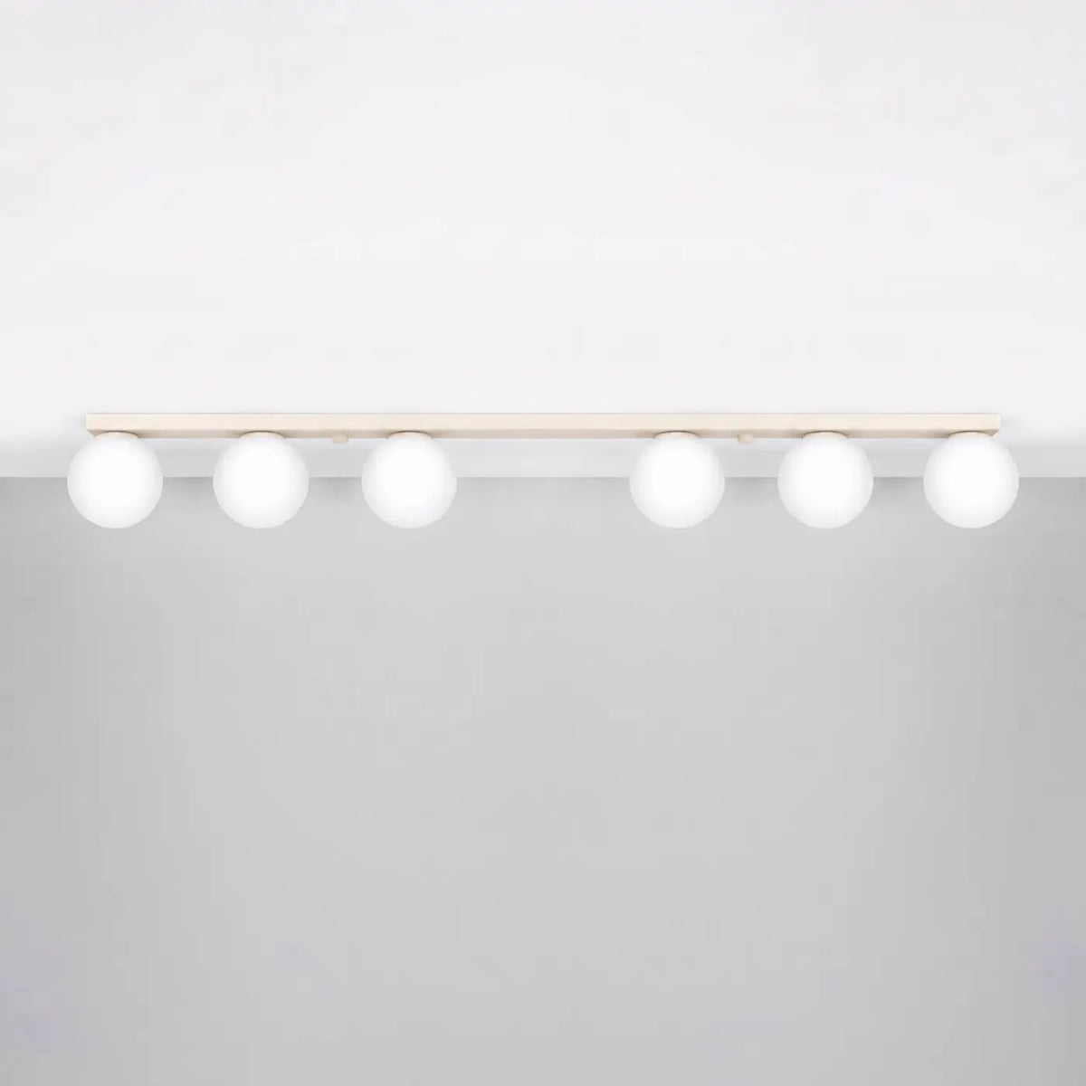 Plafonnier à boules en verre opale sur rampe, de 1 à 6 lumières, beige