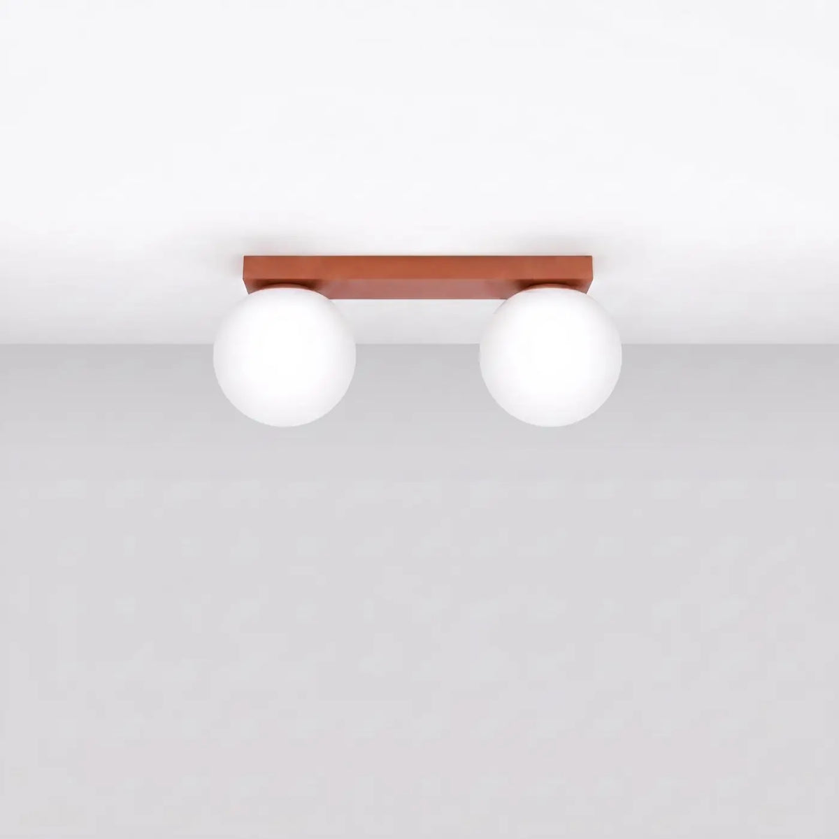Plafonnier à boules en verre opale sur rampe, de 1 à 6 lumières, rouge ocre