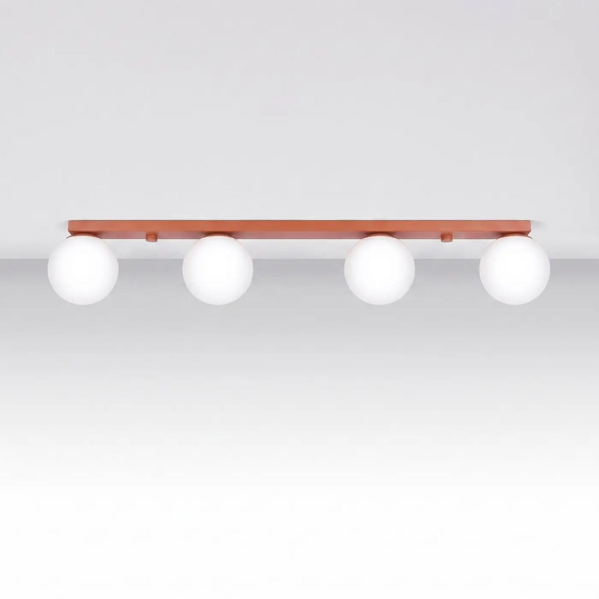 Plafonnier à boules en verre opale sur rampe, de 1 à 6 lumières, rouge ocre