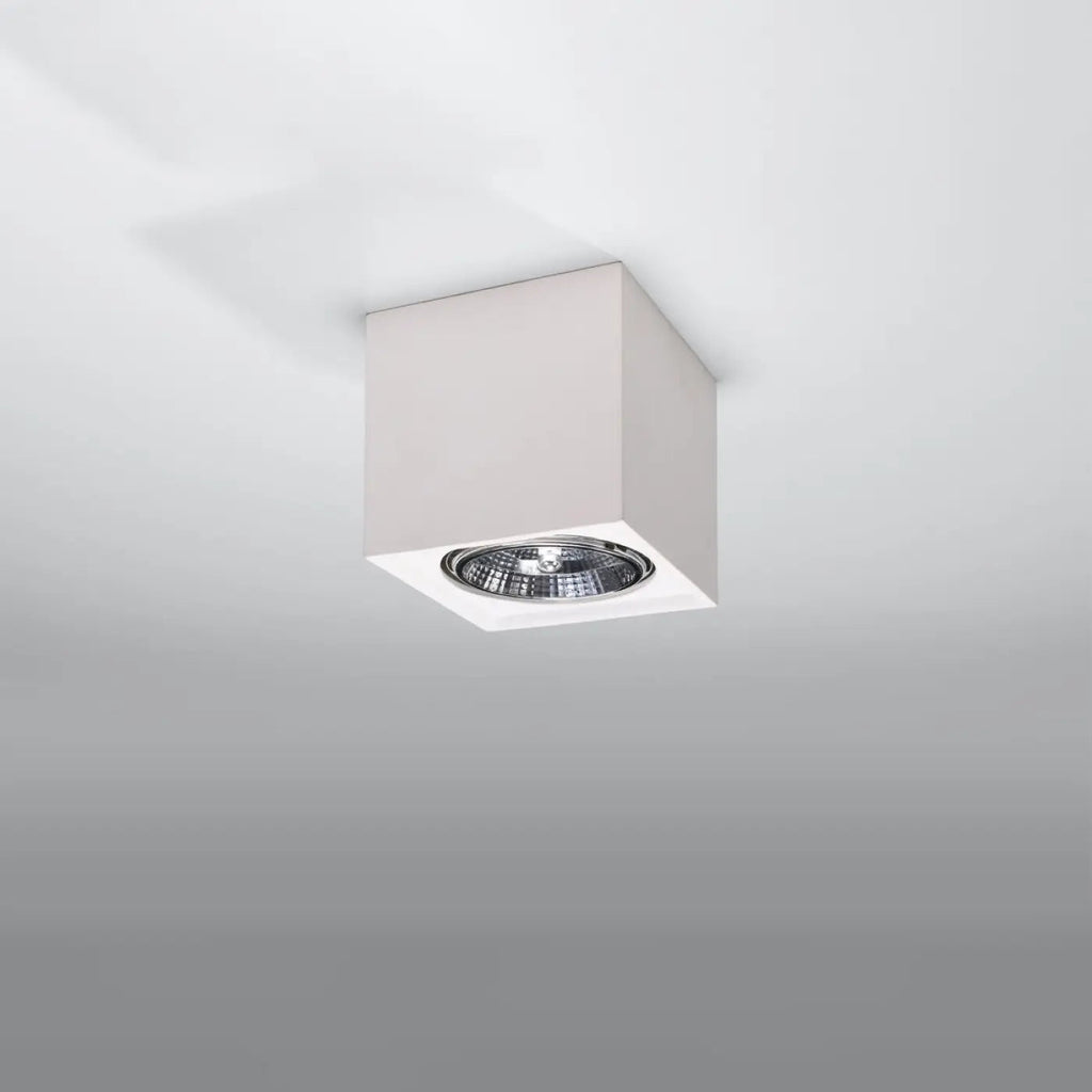 Petit plafonnier carré en céramique blanche, style minimaliste