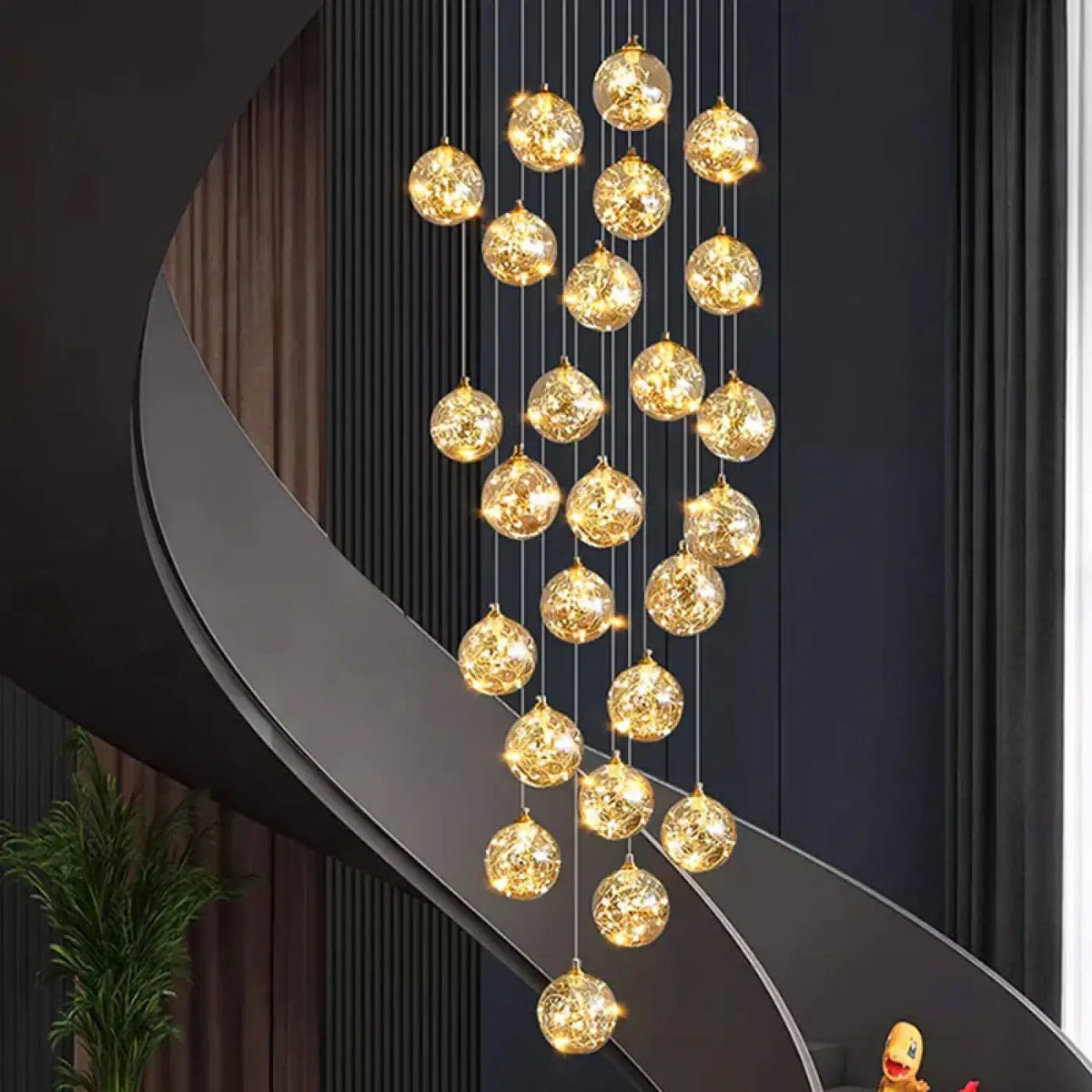 Suspension cascade à LED dorées, de 6 à 50 lampes
