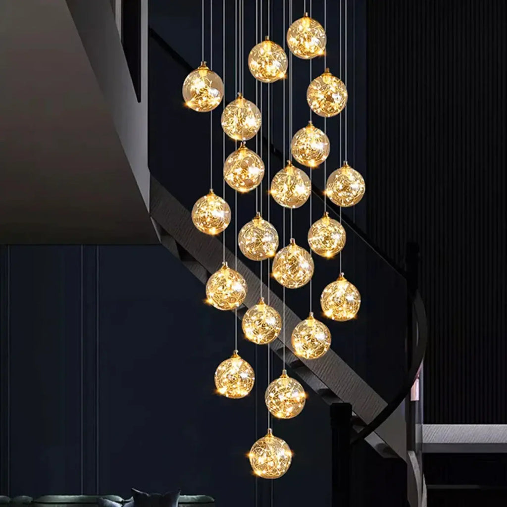 Suspension cascade à LED dorées, de 6 à 50 lampes