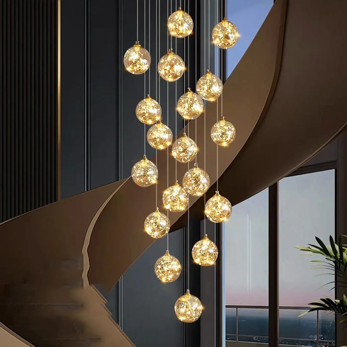 Suspension cascade à LED dorées, de 6 à 50 lampes